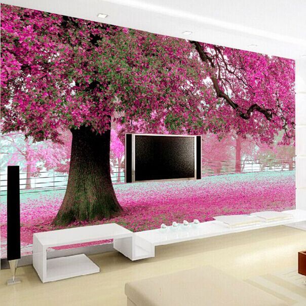 Mural wallpaper for home Purple flower pink tree 3D wall papers Cherry Blossom Wallpaper Murals for TV backdrop living Room Mural wallpaper for home Purple flower pink tree 3D wall papers Cherry Blossom Wallpaper Murals for TV backdrop living Room