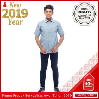 RMY304A30 Ar89 Kemeja Printing Kotak Keren Kecil Biru BMGShop