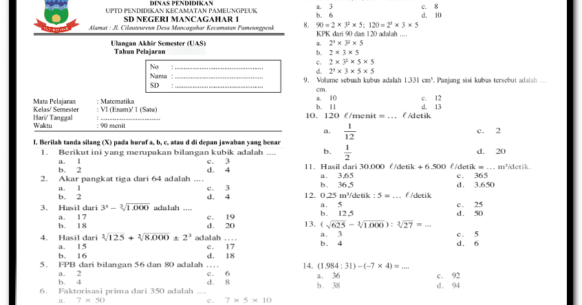 Contoh Soal Matematika Kelas 11 Semester 2 Kurikulum 2013