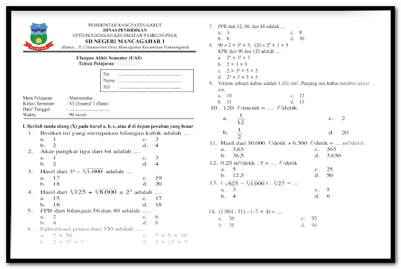 Contoh Soal Uas Matematika Ktsp Kelas 6 Sd