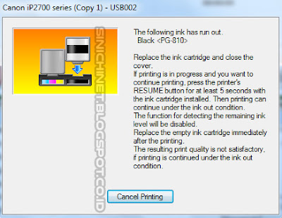 ink has run out canon ip2770
