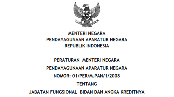 Peraturan Menpan 01/PER/M.PAN/1/2008 Jabatan Fungsional Bidan dan Angka Kreditnya