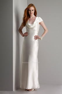 Scoop Neckline Ivory Long Evening Bridesmaids Gown Cropped Cap 