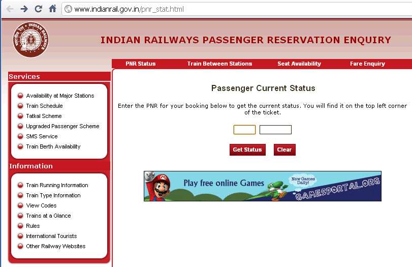 IRCTC PNR Status Railway Enquiry PNR Status Check