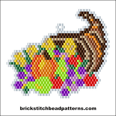 Click for a larger image of Thanksgiving Cornucopia brick stitch bead pattern color chart.