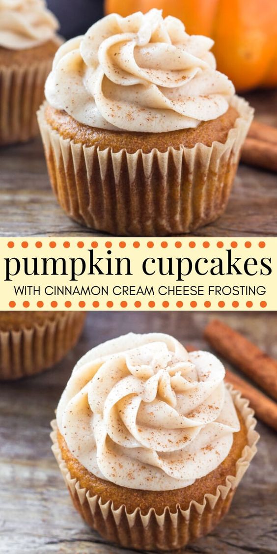 Pumpkin Cupcakes with Cinnamon Cream Cheese Frosting - healthy meals recipe