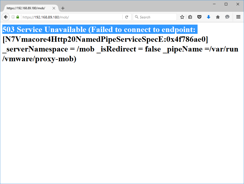 Browsing the MOB on ESX 6 displays 503 Service Unavailable (Failed to