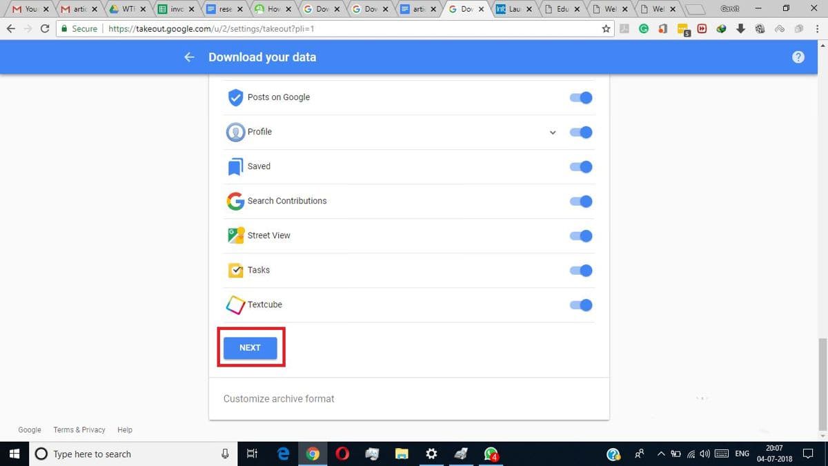 Google Download All data Google Download All data, next button par click kare