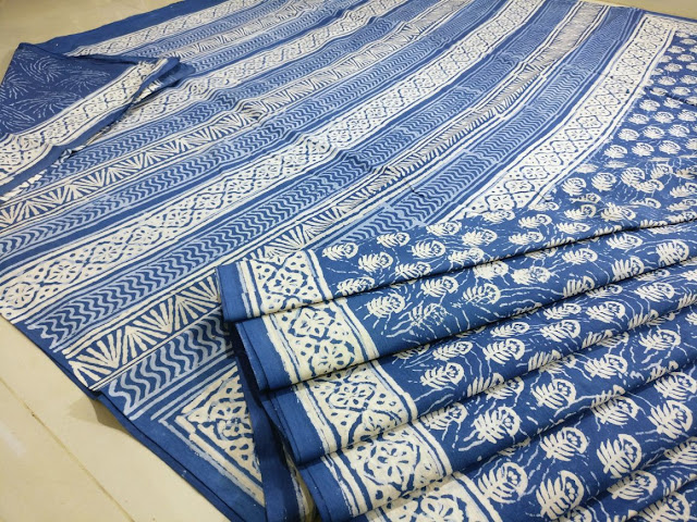 Latest Mul-cotton block printed sarees | Buy Online Mul mul cotton sarees