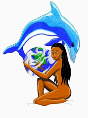 Indian Woman Earth Steward Hugging Mother Earth and Dolphin by Artist, Aaron Labow