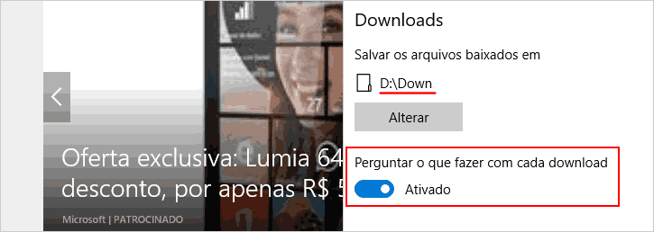 Escolher onde salvar arquivo a cada download no edge