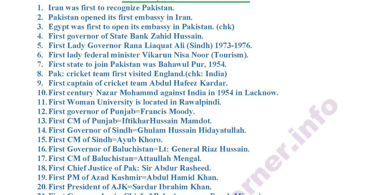 Pakistan General Knowledge MCQs Solved From Past Papers Of