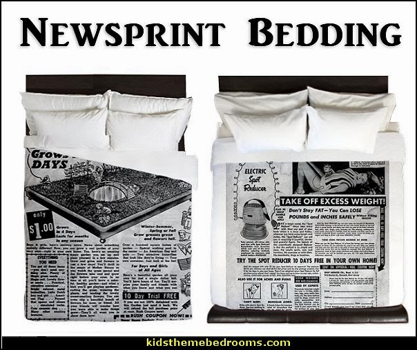 newsprint bedding - newsprint decor - decorating ideas with newsprint bedding - newsprint bedding - newspaper wallpaper - newsprint decor - newsprint murals - Newspaper print