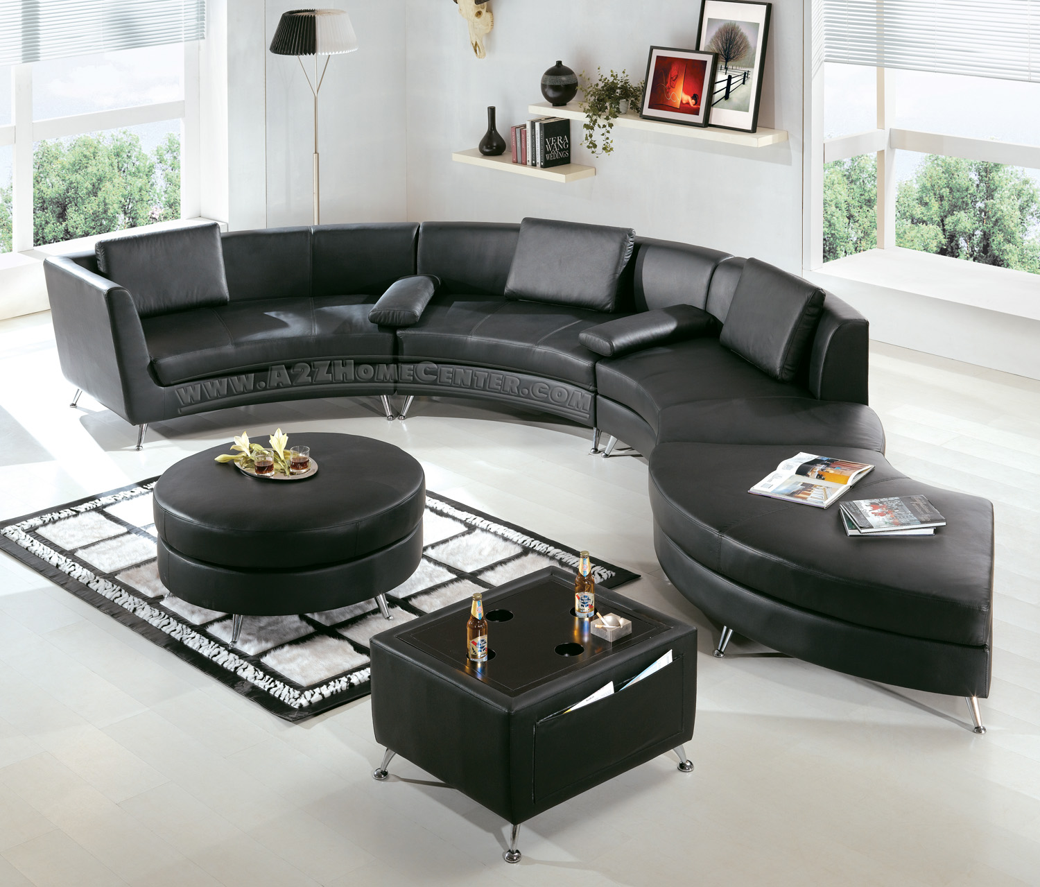 Curved Leather Sectional Sofa 