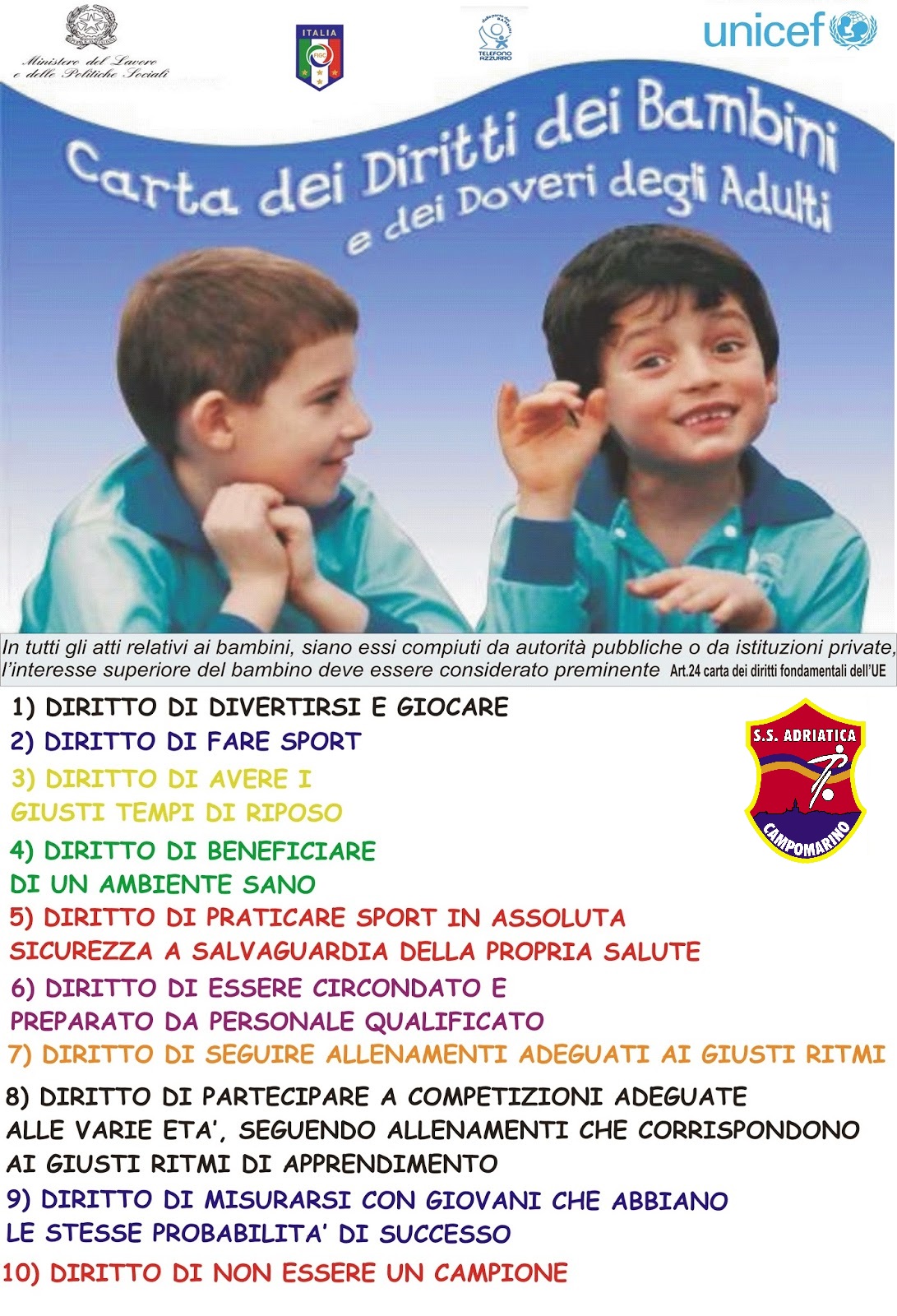 Adriatica Campomarino Carta Dei Diritti Dei Bambini E Dei Doveri Degli Adulti