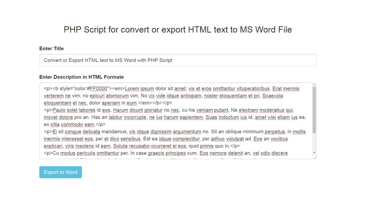 Convert or Export HTML text to MS Word with PHP Script