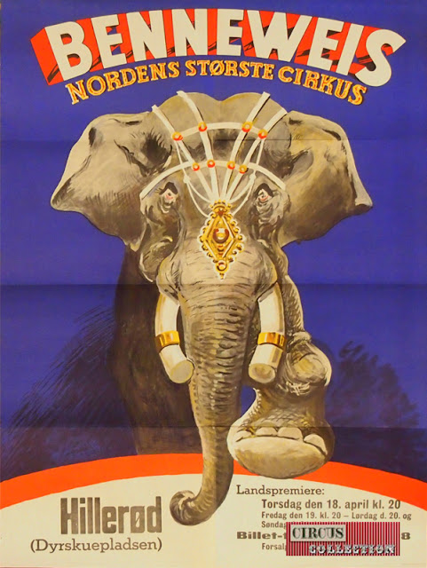 affiche du cirque Danois benneweis illustrée avec un éléphant