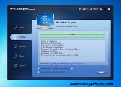 AOMEI Backupper standard file backup progress.