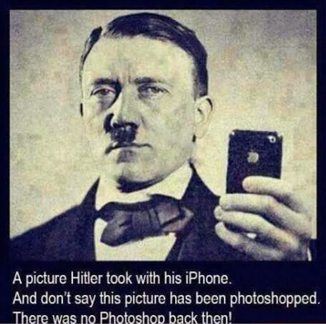 Funny Hitler iPhone Photoshop Selfie Meme - A picture Hitler took with his iPhone.  And don't say this picture has been photoshopped.  There was no Photoshop back then!