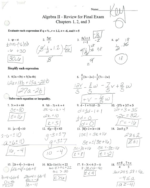 assignment algebra 1 answer key