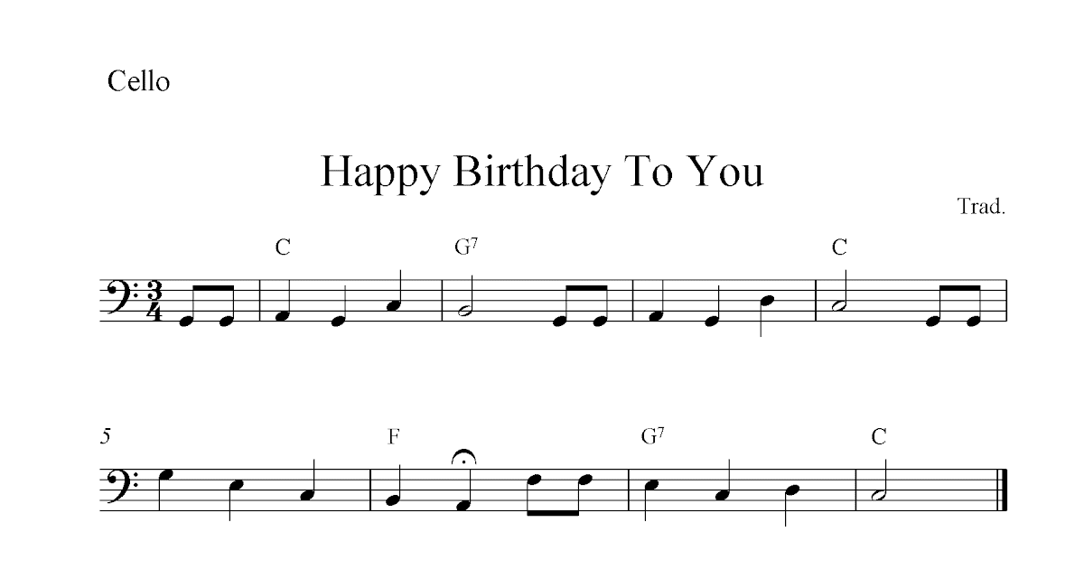 Happy Birthday To You Free Cello Sheet Music Notes