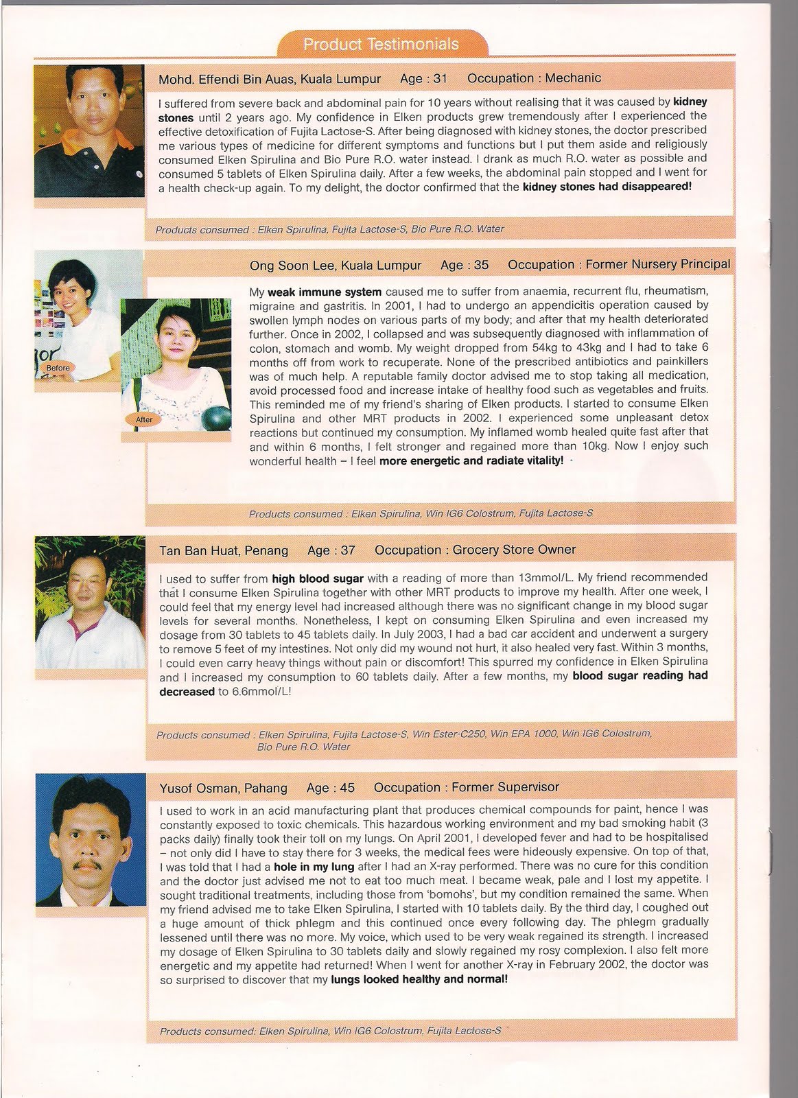 Elken for Healthy Living Spirulina Testimonials