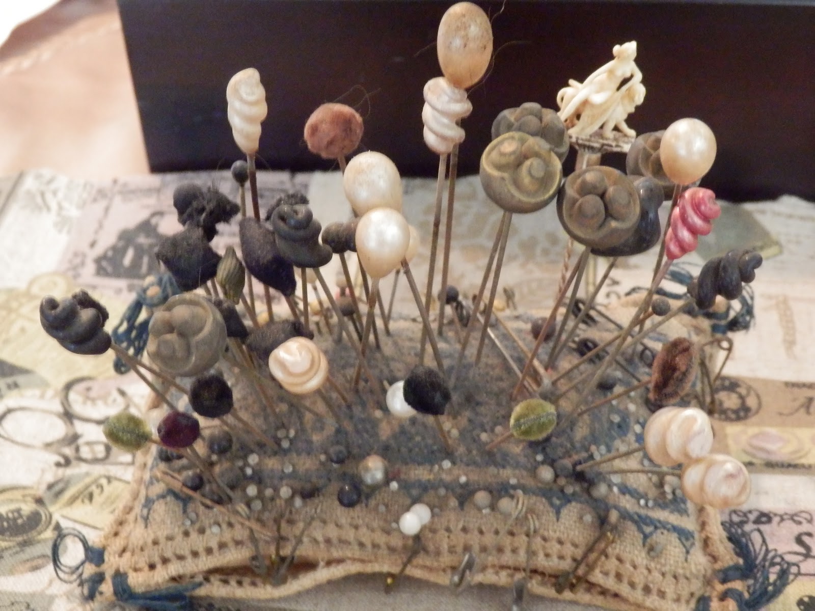 Made With Love By Teresa Antique Pincushion & hat pins