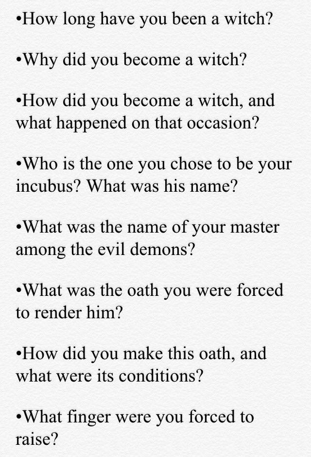 Voices in my Head: Witch interrogation questions