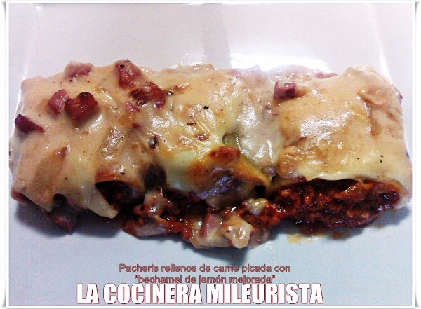 Paccheris Rellenos De Carne Picada Con "bechamel De Jamón Mejorada"
