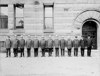 Fort Wayne policemen lined up in front of City Hall in early 1920s