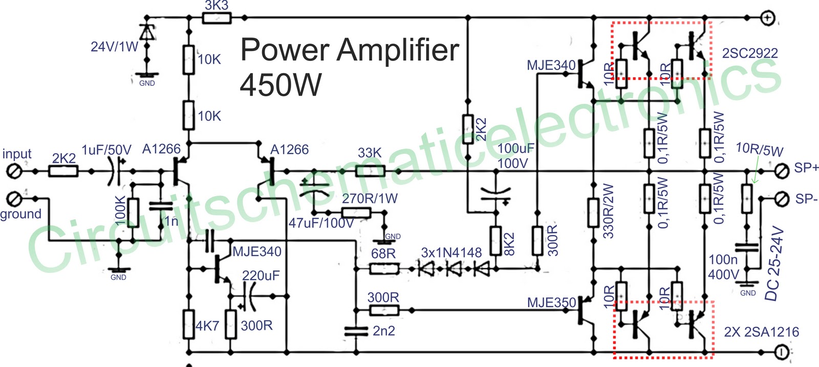 450W audio power amplifier circuit | Gambar Skema Rangkaian Elektronika