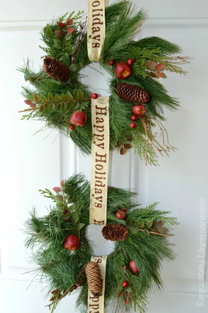 Rustic Evergreen Triple Door Wreath for Christmas