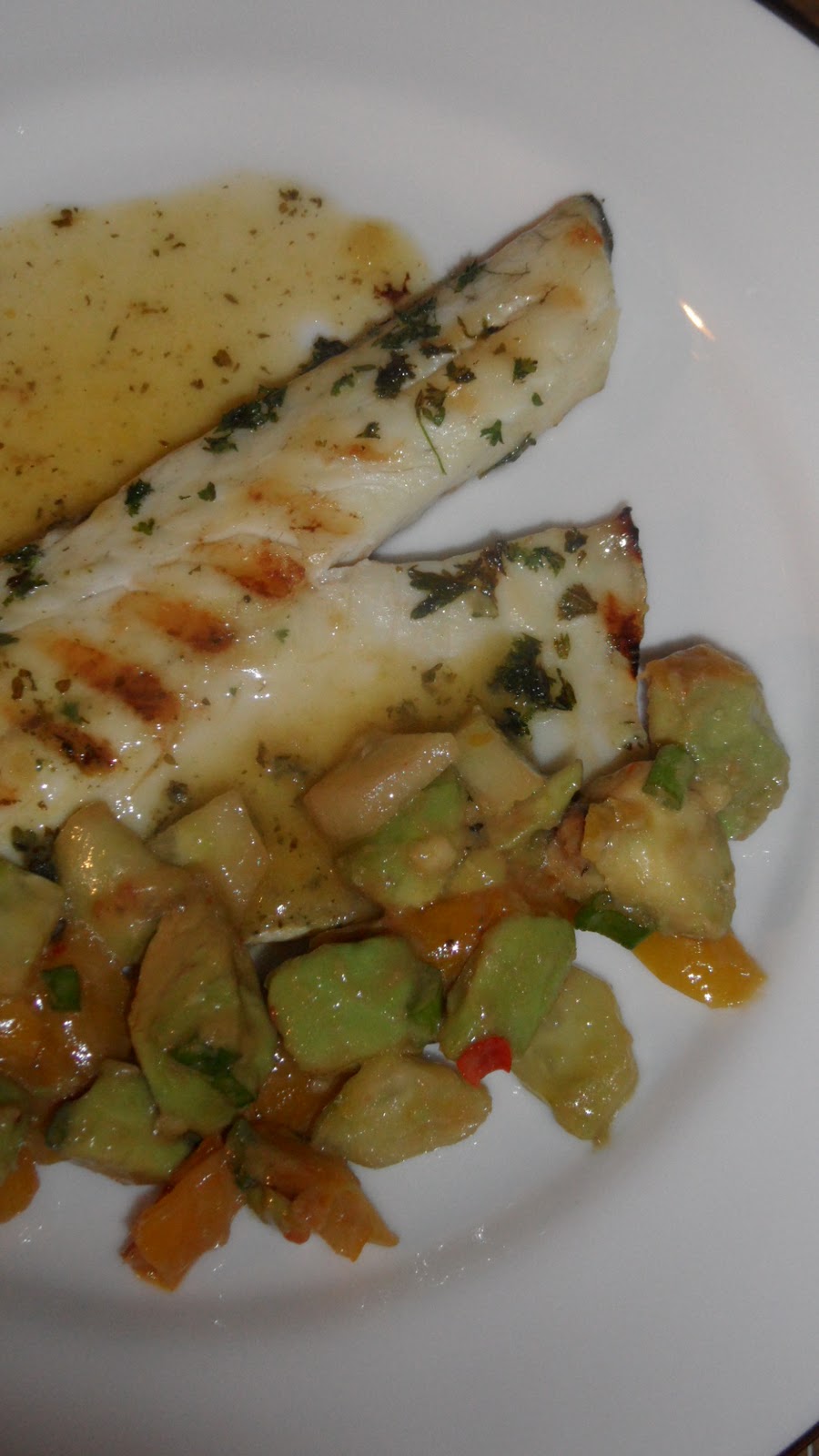 Chez Maximka Grilled sea bass with an avocado salsa