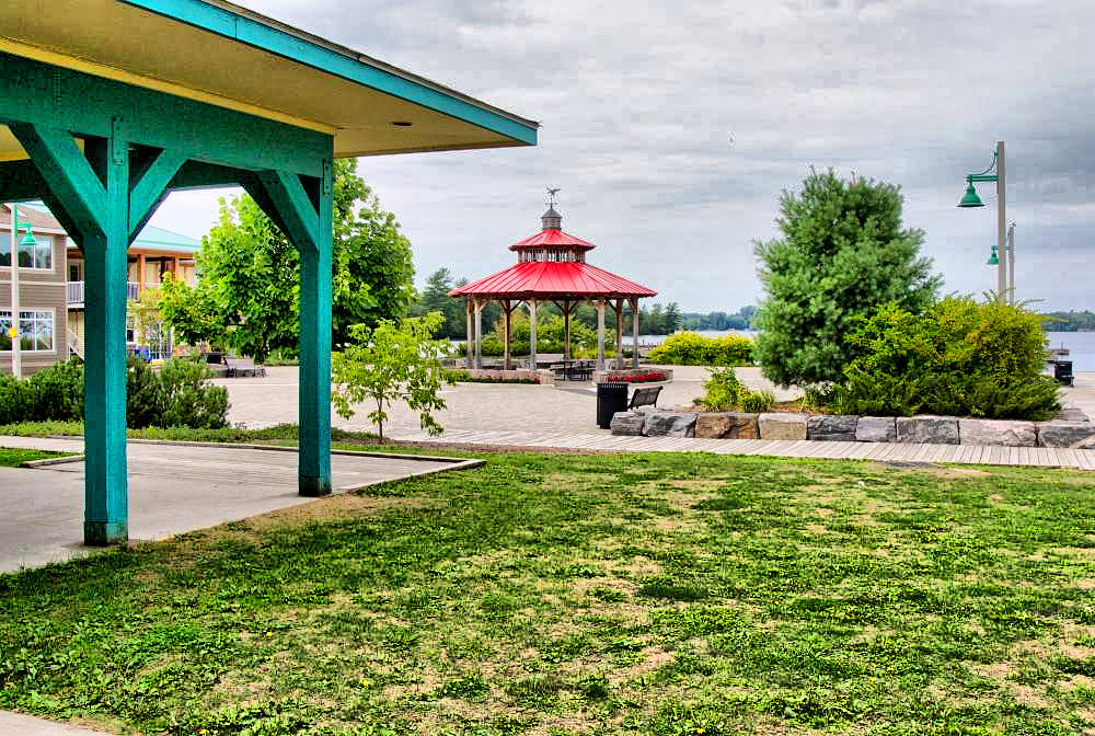 A park and gazebo at the edge of the Granvenhurst wharf.