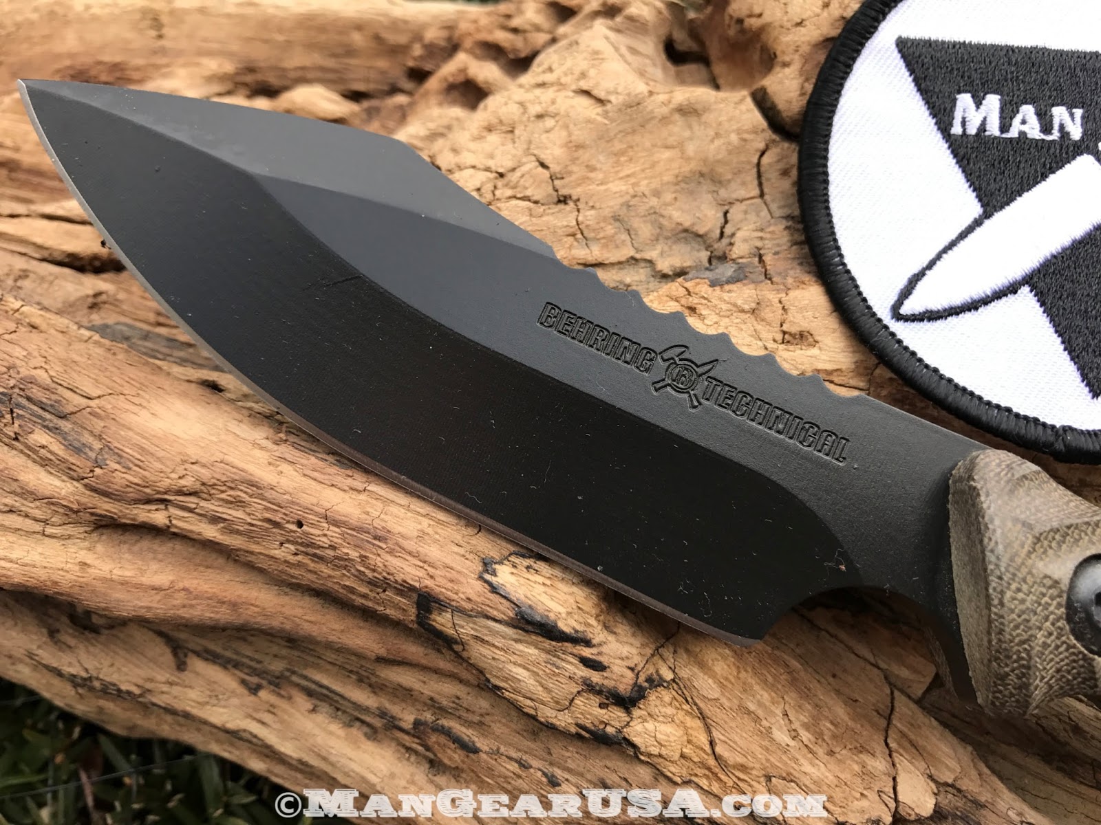 Man Gear Behring Made Knives Badlander Technical Knife OD Green Micarta