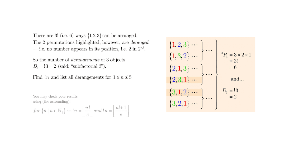 Maths Ed Ideas: Problem... Subfactorial