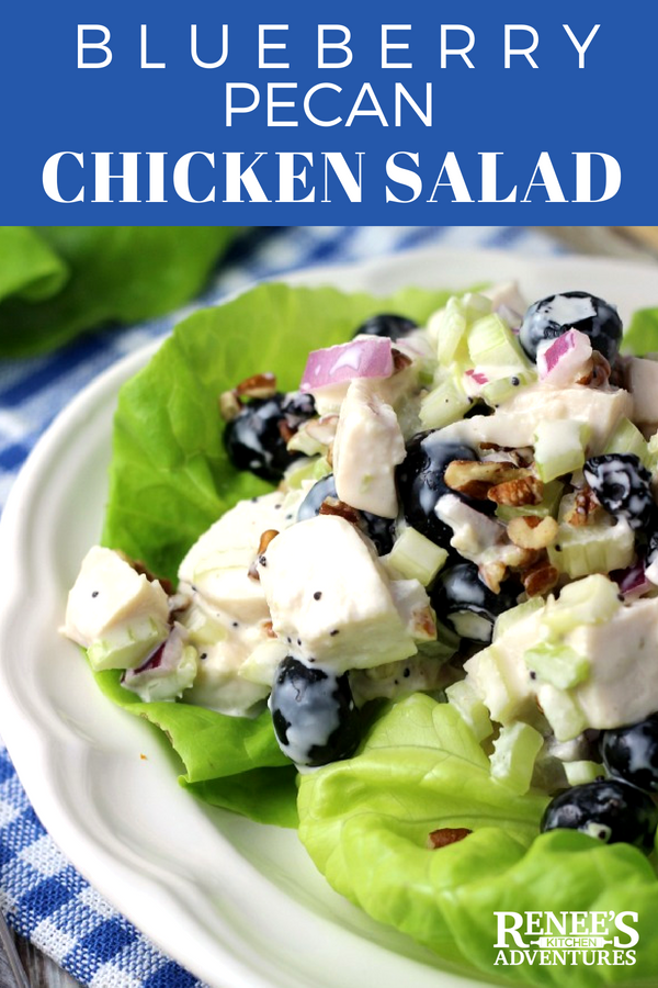 Blueberry Pecan Chicken Salad | by Renee's Kitchen Adventures - easy recipe for a creamy chicken salad made with plump, sweet blueberries and crunchy pecans! #blueberries #chickensalad #chicken #salad