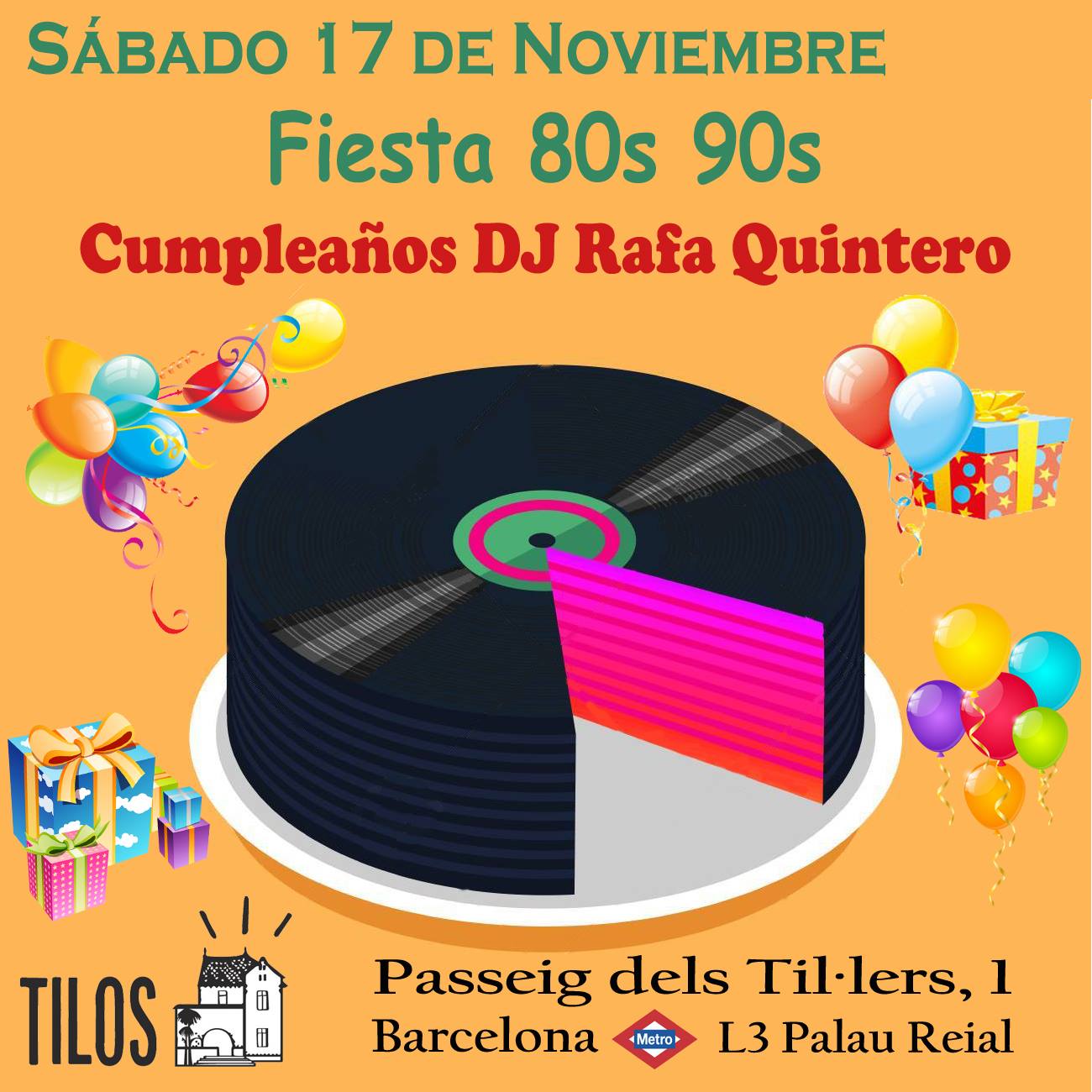 Flyer Fiesta 80s 90s (Cumpleaños DJ Rafa Quintero)