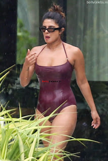 Priyanka Chopra in a beautiful Cute Wet Brown Swimsuit enjoying Party time in Miami bollycelebs.in Exclusive Pics 009