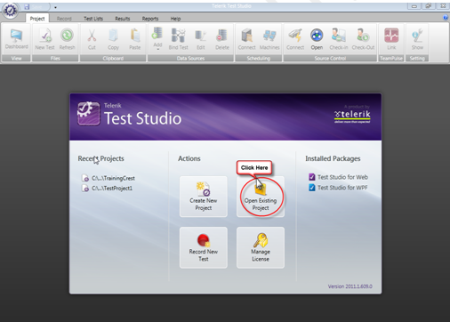 How to create a new project in test studio & How to open Existing ...