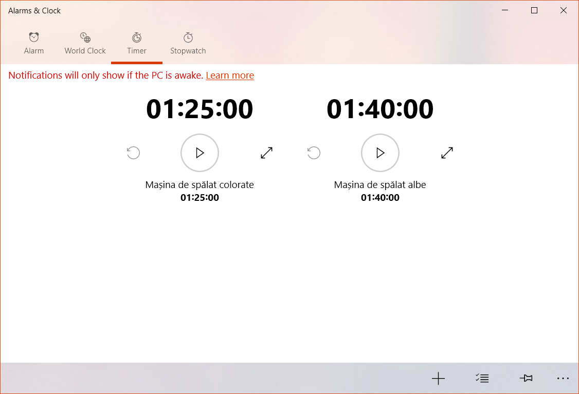 Windows 10 Alarm app with multiple timers