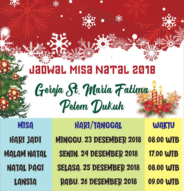 Jadwal Misa Hari Jadi dan Natal 2018