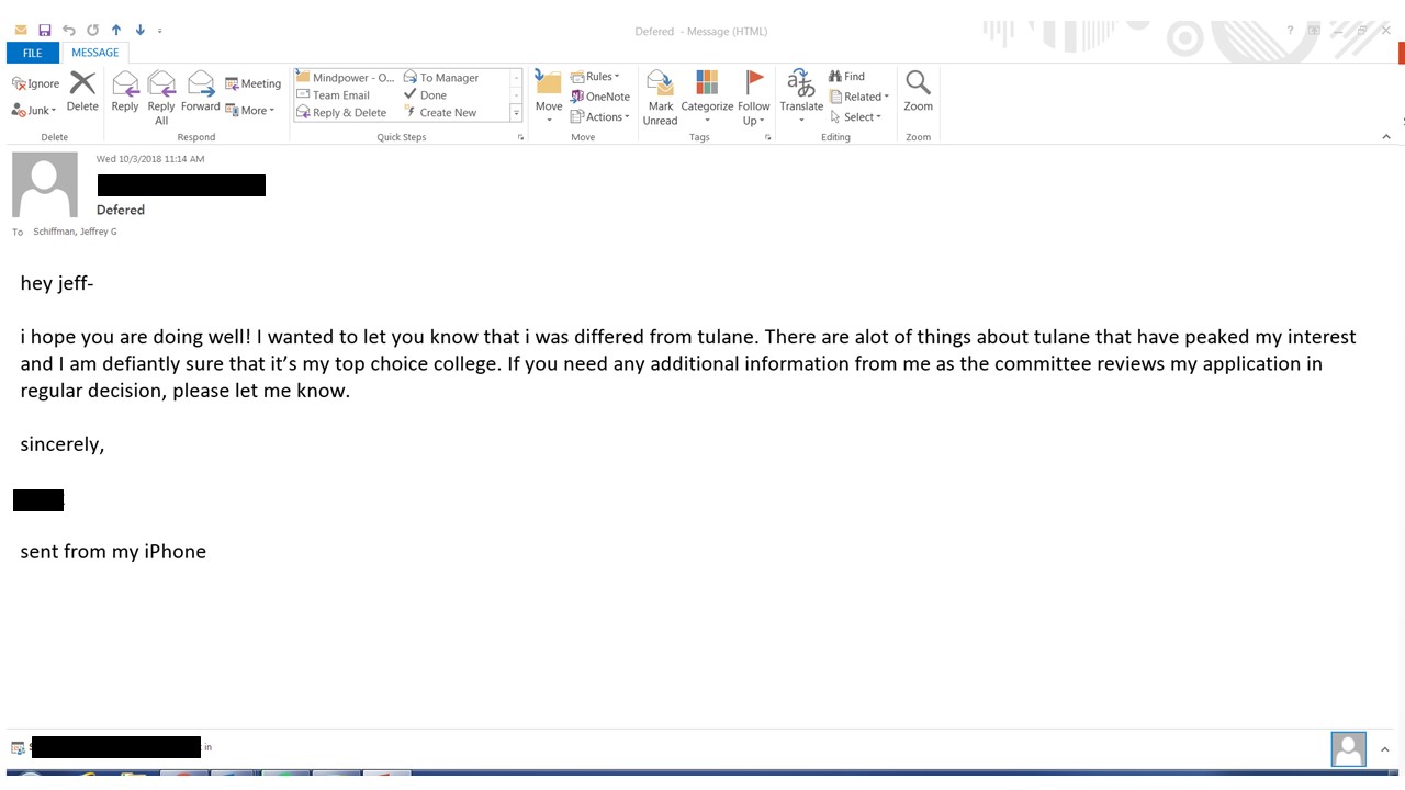 Tulane University Admission Blog - Jeff Schiffman: Eight Emails