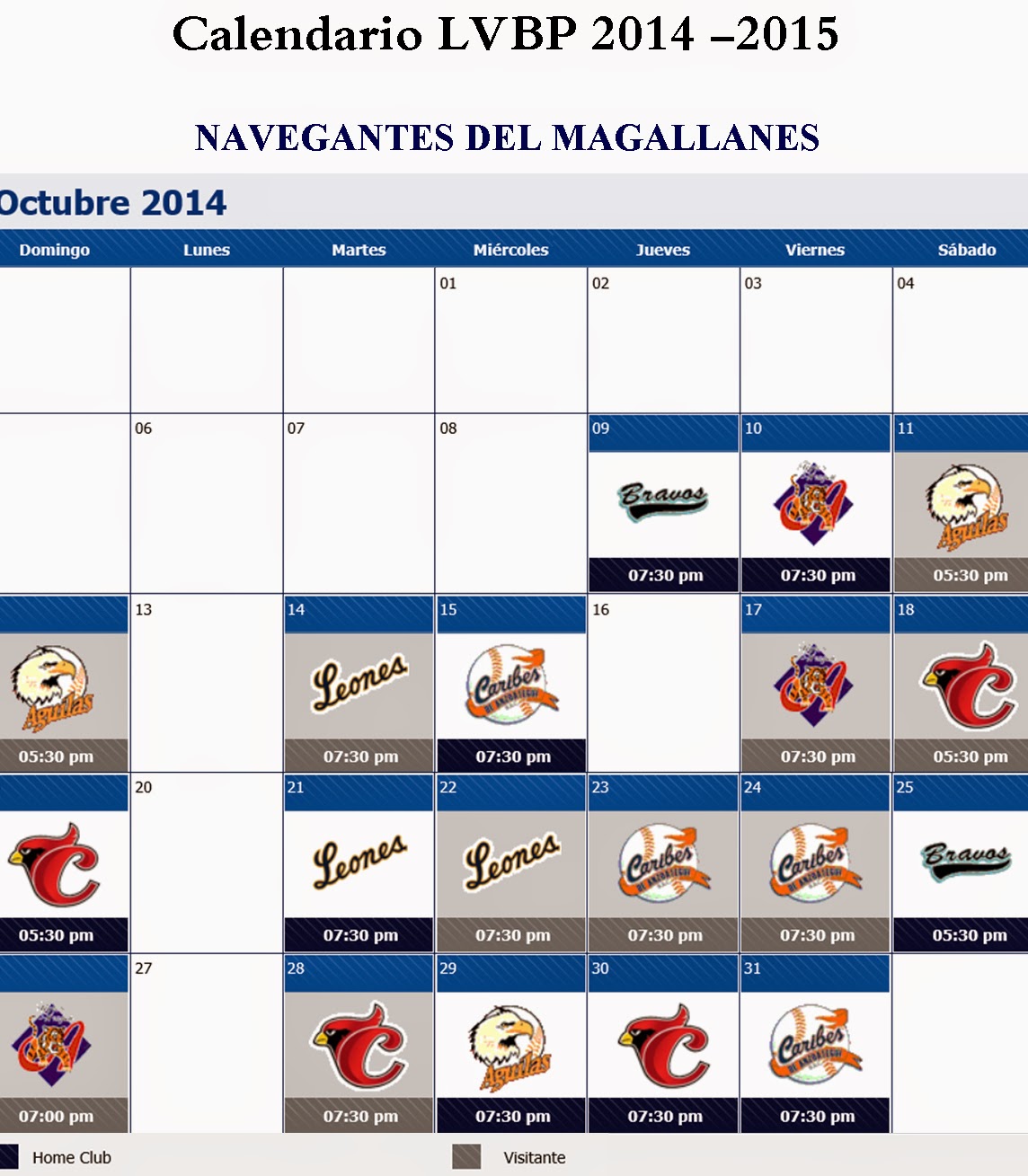 Deportes Calendario del Navegantes del Magallanes LVBP 20142015
