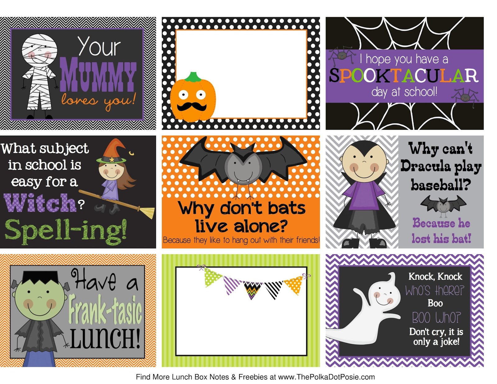 The Polka Dot Posie Printable Halloween Lunch Box Notes 