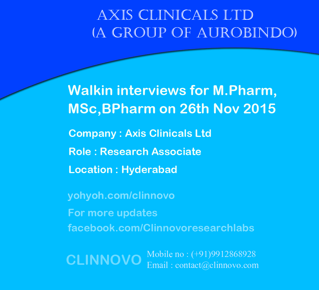 Clinnovo News Job opportunity with Axis Clinicals Ltd (A group of