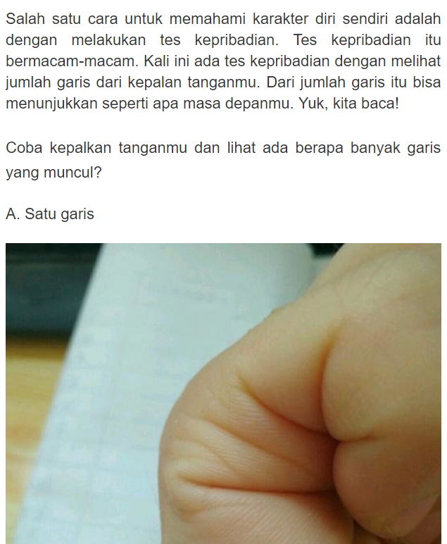 Tes Kepribadian Jumlah Garis Dari Kepalan Tanganmu Akan