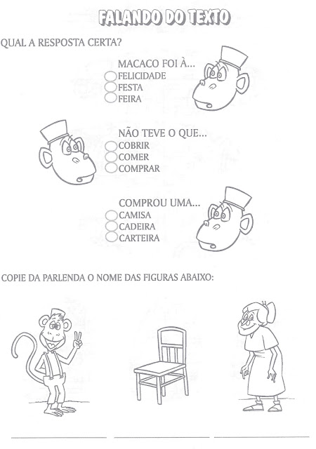 APRENDIZAGEM e ALFABETIZAÇÃO: Parlenda-Macaco foi à feira!