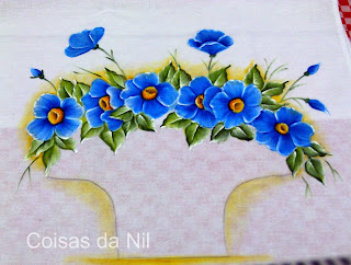 flores azuis para pintar em cesta croche