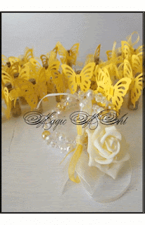 Подаръче за сватба в жълто с панделка и тагче 4